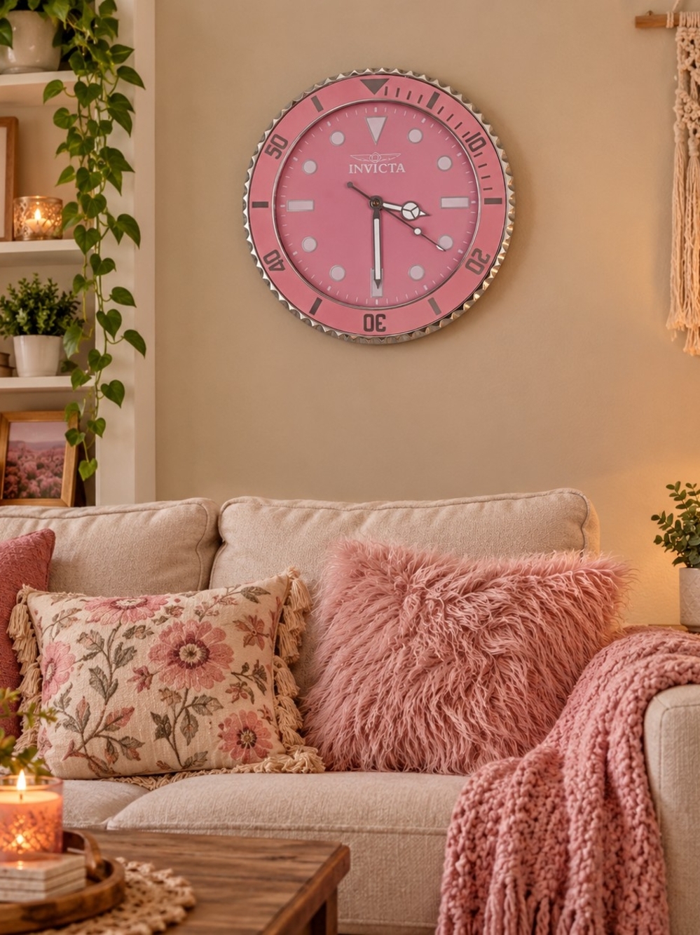 Invicta Pink Wall Clock - Stylish Pink Dial